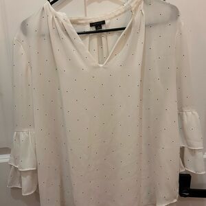 Ann Taylor Cream Blouse with Bell Sleeves and Relaxed Fit